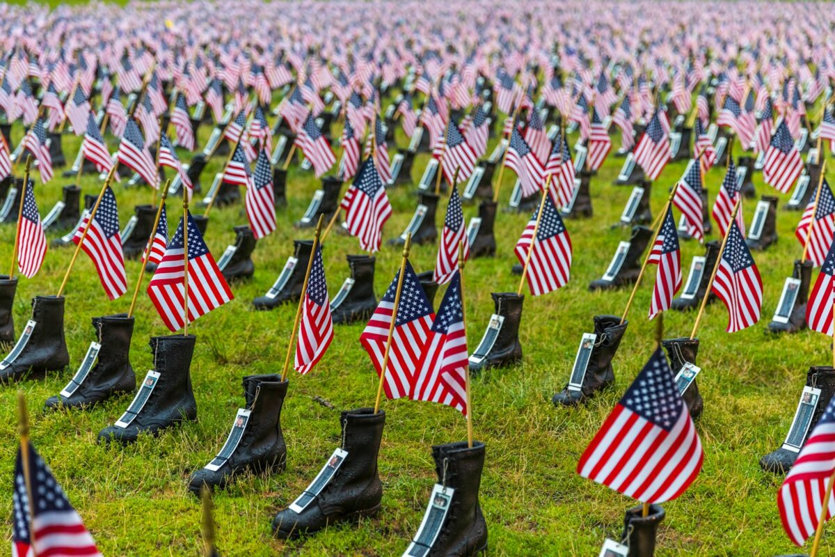 USA flag in black boots lot