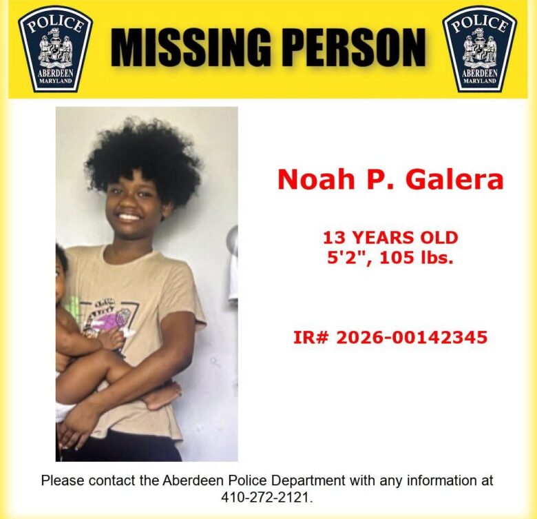 Missing person poster for Noah P. Galera with a photo and Aberdeen Police contact information.