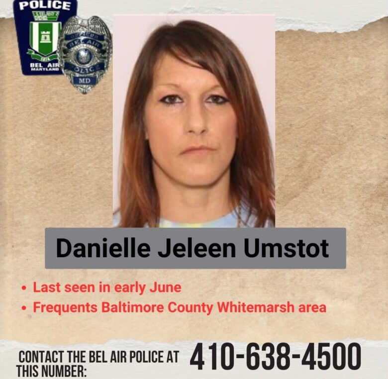 Police missing person poster for Danielle Jeleen Umstot with contact number and location details.