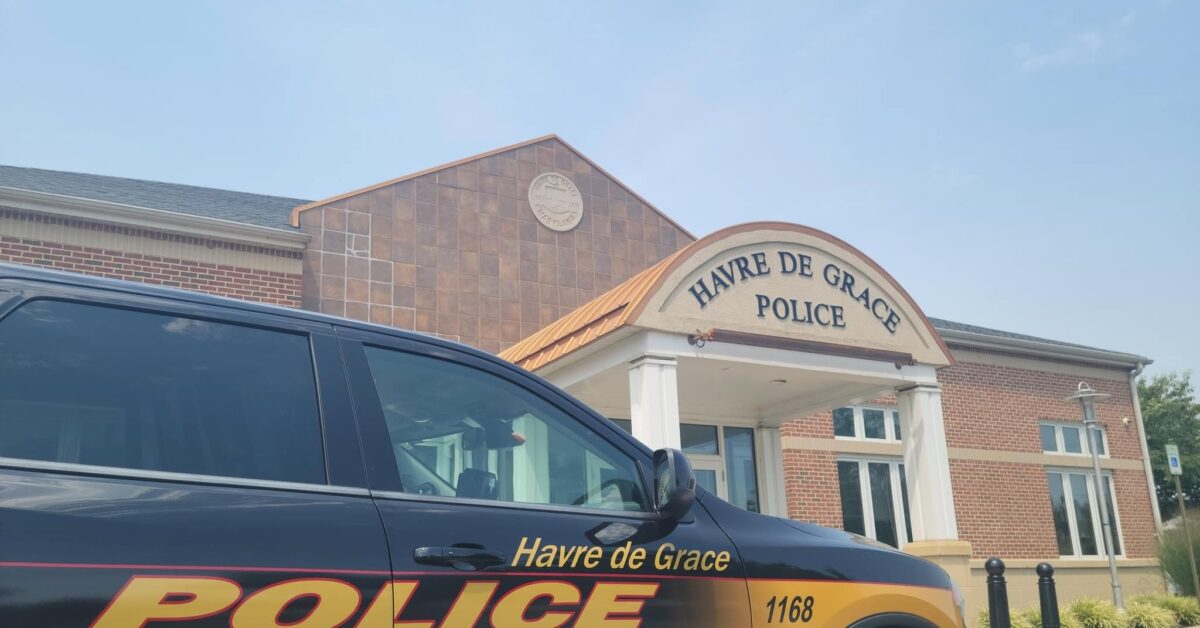 Police vehicle parked in front of the Havre de Grace Police station