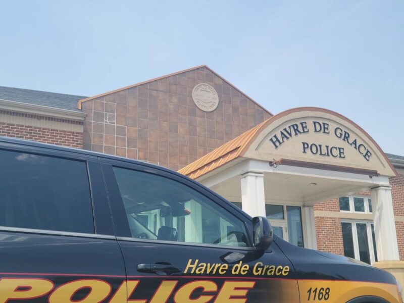 Police vehicle parked in front of the Havre de Grace Police station